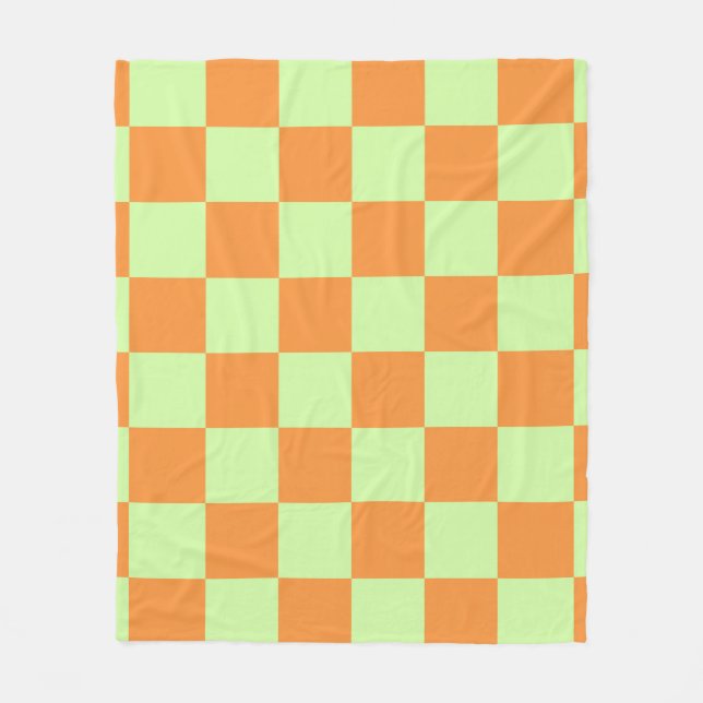 Orange Green Citrus Chequered Gingham Pattern Fleece Blanket (Front)