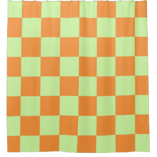 Orange Green Citrus Chequered Gingham Pattern Shower Curtain