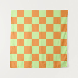 Orange Green Citrus Chequered Gingham Pattern Tapestry