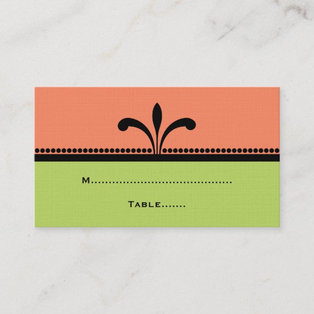 Orange/Green Fancy Art Deco Place Cards (Front)