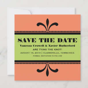 Orange/Green Fancy Art Deco Save the Date Invite
