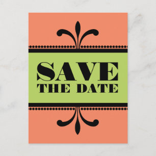 Orange/Green Fancy Art Deco Save the Date Postcard