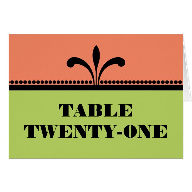 Orange/Green Fancy Art Deco Table Number Card (Front Horizontal)