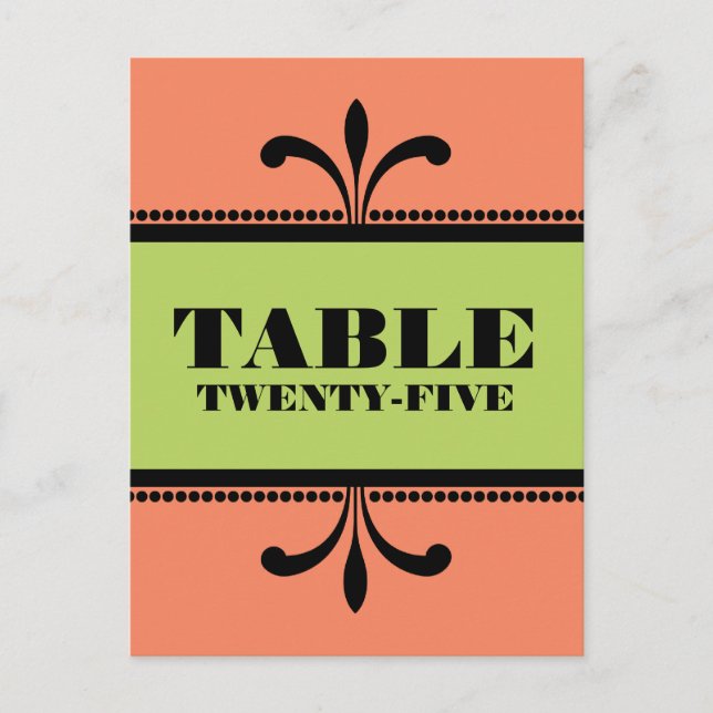 Orange/Green Fancy Art Deco Table Number Postcard (Front)