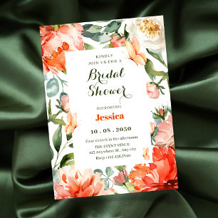 Orange green floral bloom invitation