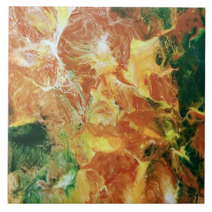 Orange & Green Floral Ceramic Tile