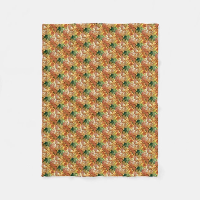 Orange & Green Floral Fleece Blanket (Front)