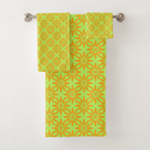 Orange Green Flower Seamless Pattern Bath Towel Set