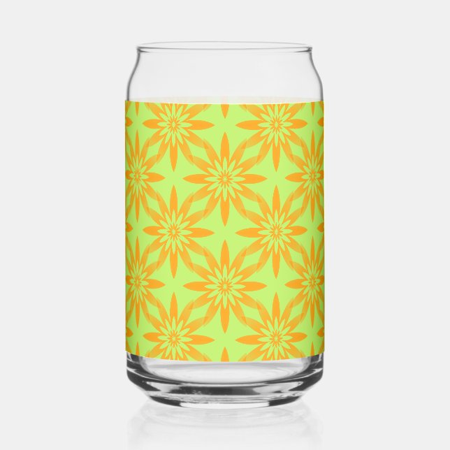 Orange Green Flower Seamless Pattern Can Glass (Front)