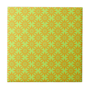 Orange Green Flower Seamless Pattern Ceramic Tile