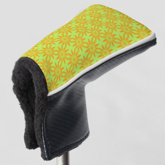 Orange Green Flower Seamless Pattern Golf Head Cover (3/4 Front)