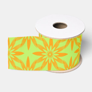 Orange Green Flower Seamless Pattern Grosgrain Ribbon