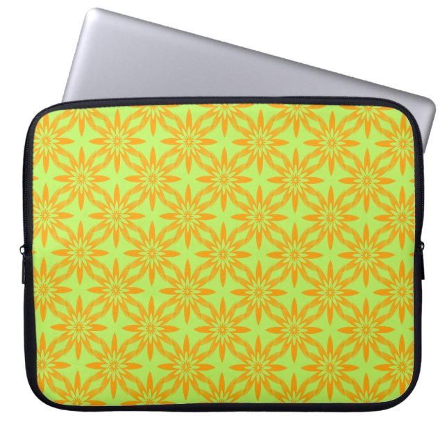 Orange Green Flower Seamless Pattern Laptop Sleeve (Front)