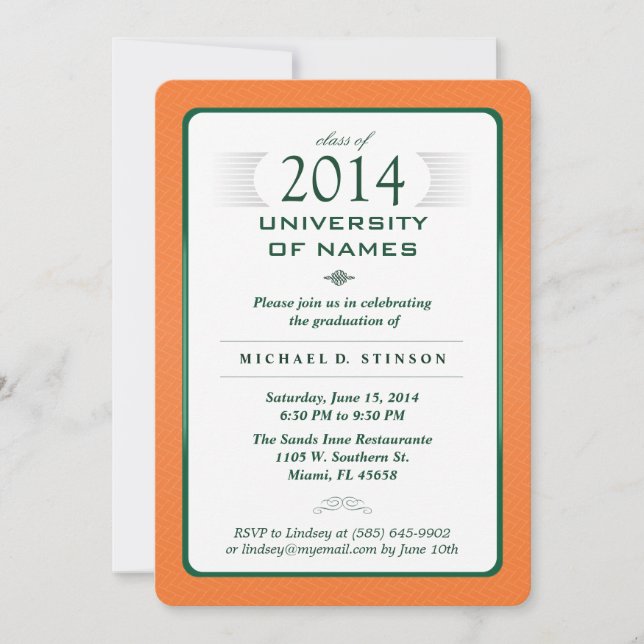 Orange & Green Formal Graduation Party Invitation (Front)
