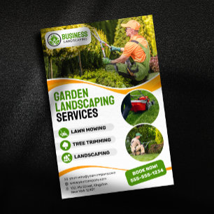 Orange & green Garden Landscaping Lawncare Mowing Flyer