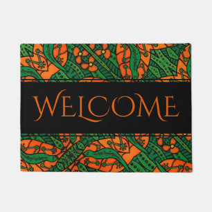 Orange Green Gecko Lizard Pattern Welcome Doormat