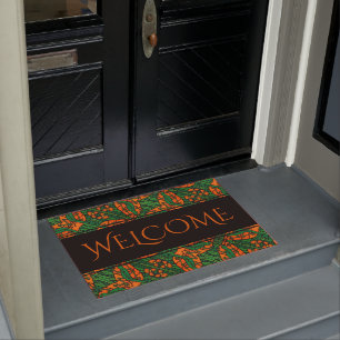 Orange Green Gecko Lizard Pattern Welcome Large Doormat