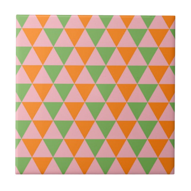 Orange Green Geometric Triangle Pattern Ceramic Tile (Front)
