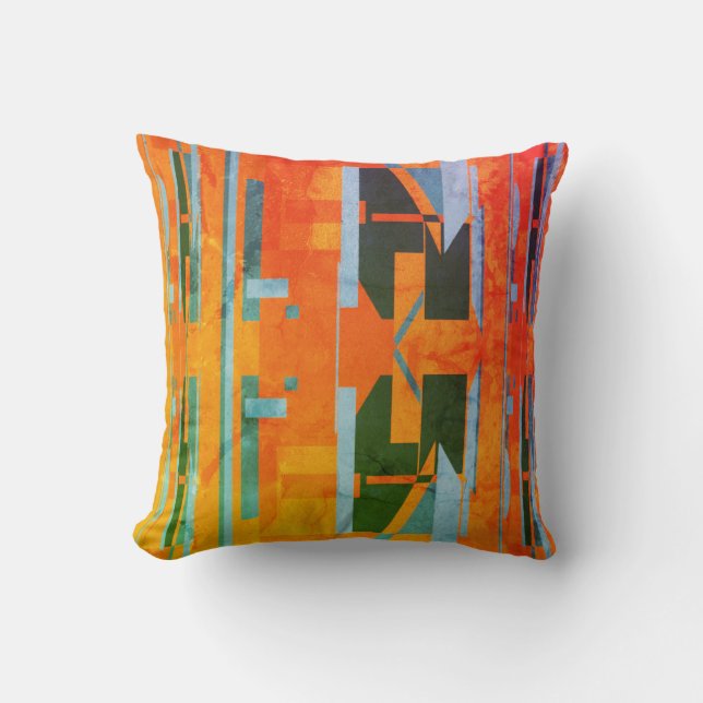 Orange Green Gold Blue Yellow Southwest Art Look Cushion (Front)