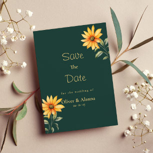 Orange green gold sunflower floral Save The Date Invitation