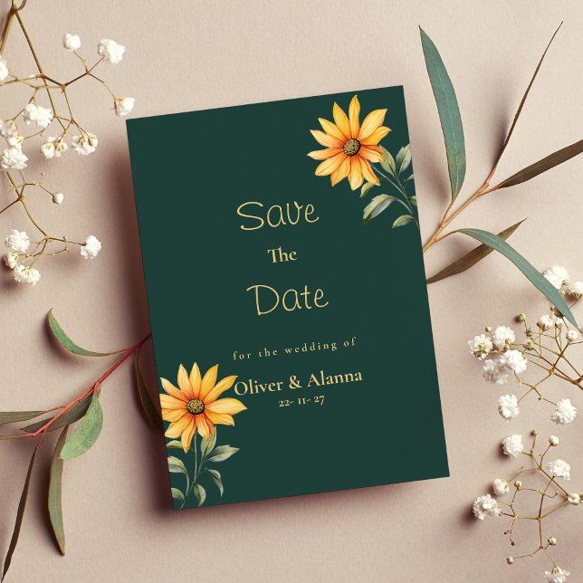 Orange green gold sunflower floral Save The Date Invitation (Orange green gold sunflower floral Save The Date )