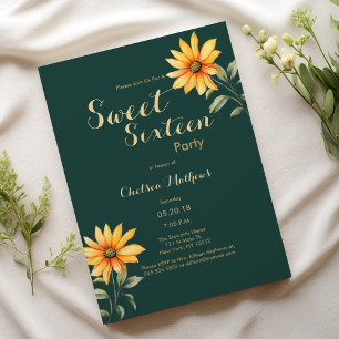 Orange green gold sunflower floral Sweet Sixteen Invitation