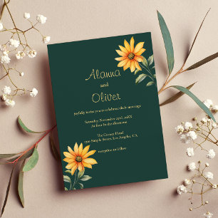 Orange green gold sunflower floral Wedding Invitation