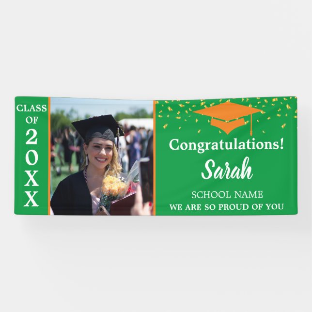 Orange & Green Graduation Photo Class Of 2025 Banner (Horizontal)