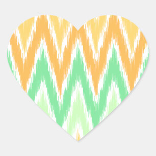 Orange Green Ikat Chevron Zig Zag Stripes Pattern Heart Sticker