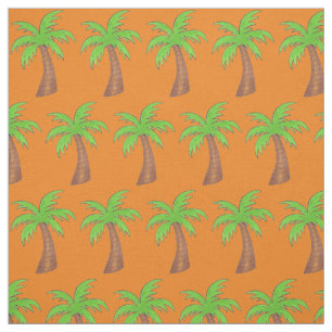 Orange Green Island Palm Tree Tropical Getaway Fabric