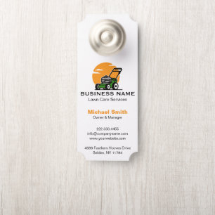 Orange Green Lawn Mowing Service Door Hanger