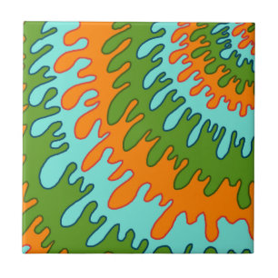 Orange Green Liquid Drip Abstract Stripe Bold Ceramic Tile