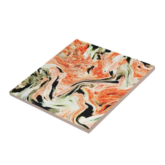 Orange Green Marble Stone - Abstract Texture Art Ceramic Tile (Side)