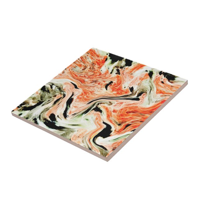 Orange Green Marble Stone - Abstract Texture Ceramic Tile (Side)