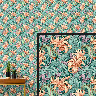 Orange Green Mauve Art Nouveau  Wallpaper