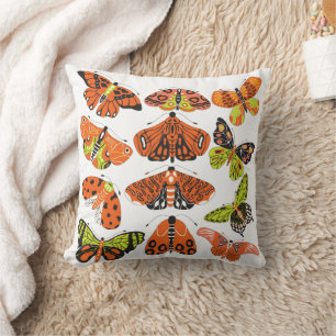 Orange Green Moth and Butterfly Cushion
