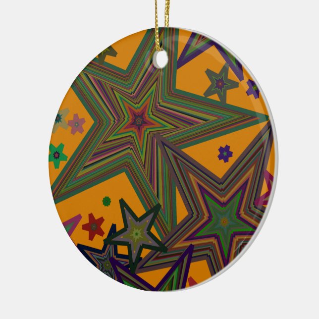 Orange Green Party Stars Ceramic Ornament (Left)