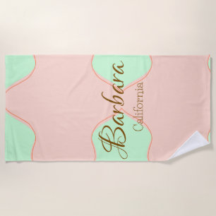 Orange green pastel boho add name place rustic ele beach towel