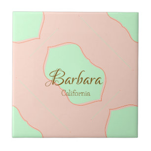 Orange green pastel boho add name place rustic ele ceramic tile