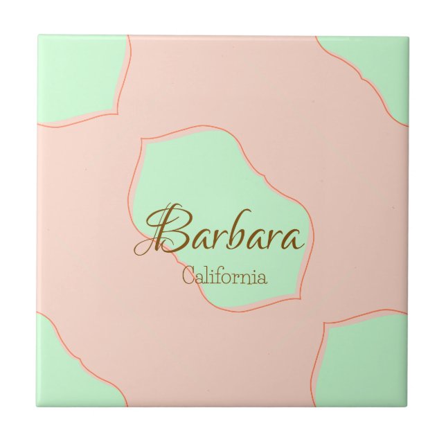Orange green pastel boho add name place rustic ele ceramic tile (Front)