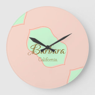 Orange green pastel boho add name place rustic ele large clock