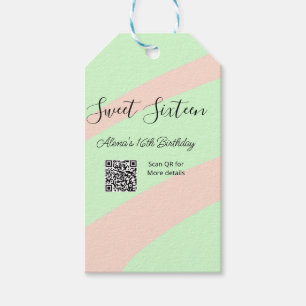 Orange green pastel QR Sweet sixteen birthday Gift Tags