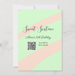 Orange green pastel QR Sweet sixteen birthday Invitation