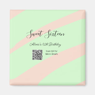 Orange green pastel  QR  Sweet sixteen birthday  Magnet