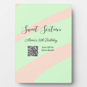 Orange green pastel QR Sweet sixteen birthday Plaque