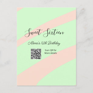 Orange green pastel  QR  Sweet sixteen birthday  Postcard