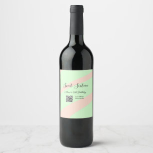 Orange green pastel QR Sweet sixteen birthday Wine Label
