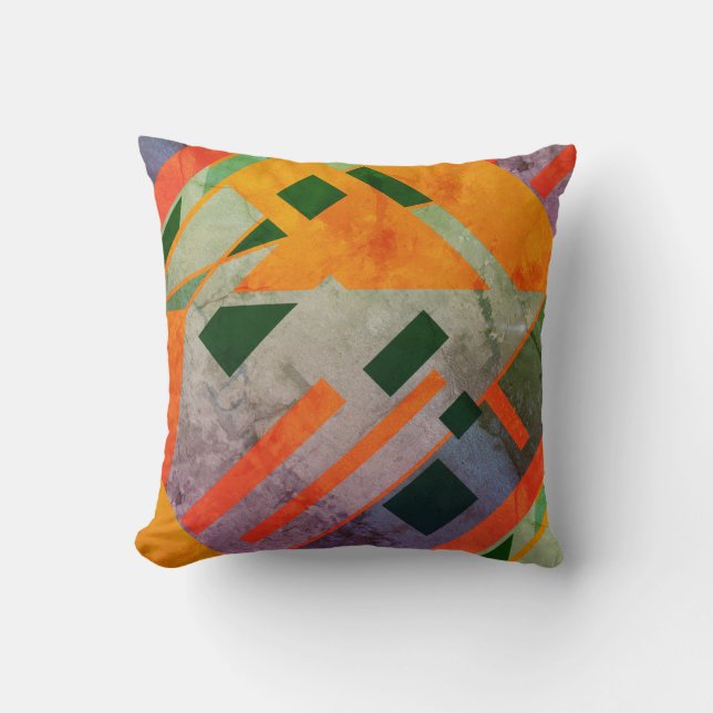 Orange Green Patterned Slanted Southwest Art Look Cushion (Front)