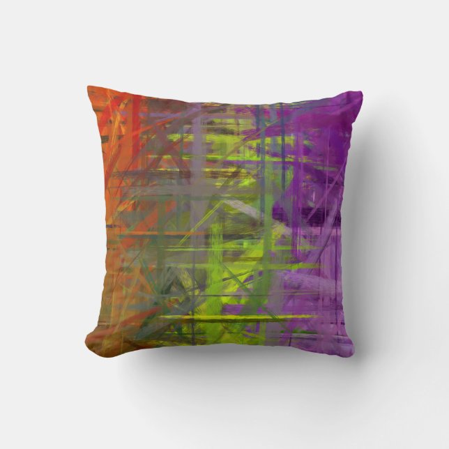 Orange Green Purple Abstract Art Painting Cushion (Front)