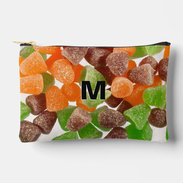 Orange green red gum candy sprinkle sugar Monogram Accessory Pouch (Front)